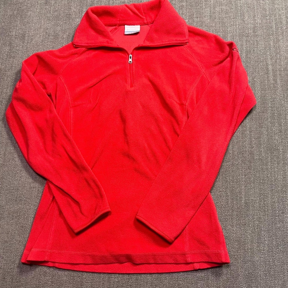 Columbia Womens Red Quarter Zip Fleece Sweatshirt Long Sleeve Mock Neck Small
